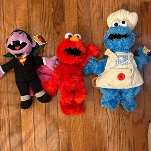Like New Sesame Street Plush Toy Set - Elmo, Cookie Monster, and Count
